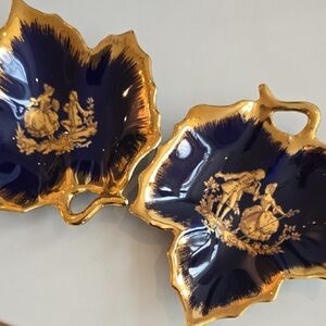 VTG Set Of Limoges France Deep Blue and Gold Decorative Dishes